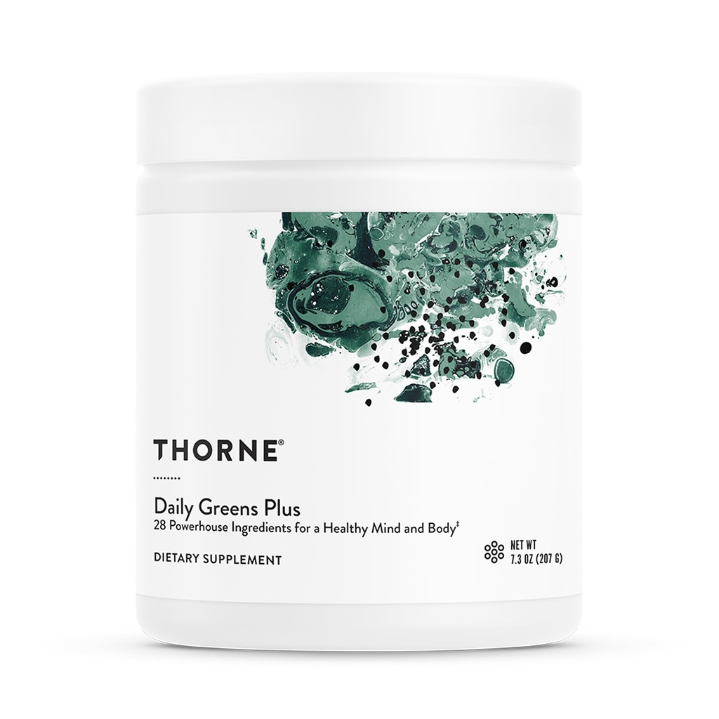THORNE - Daily Greens Plus - Comprehensive Greens Powder dengan Matcha, Spirulina, Moringa dan Adaptogen, Mushroom dan Antiokidant Blends - Menyegarkan, Mint Flavor 7.2 Oz - 30 Hamba