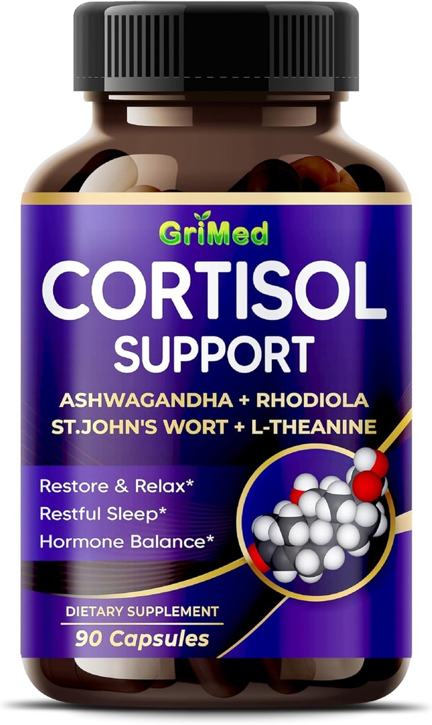 GriMed Ashwagandha Rhodiola 14.150mg - x 10 Power with St.John 's Wort, L- Theanine - Restore & Relax, Restful Sleep - USA Made & Tested (90 Count (Paket 1)))