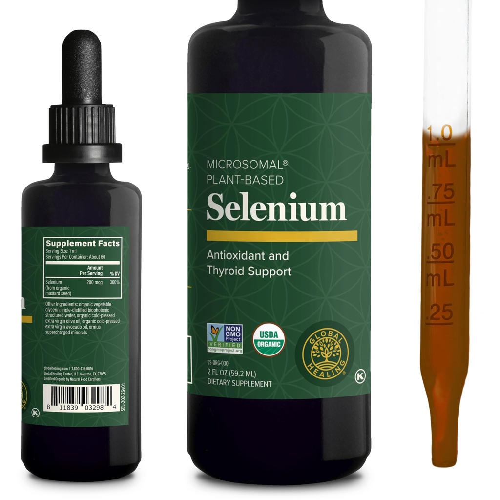 Global Healing Center - Selenium 200mcg, Selenium Suplemen Drops with Organic Ingredians, Antioksidants for Thyroid and Imune Dukung, Non-GMO & Gluten- Free, for Men & Women & Women - 2 Fl Oz