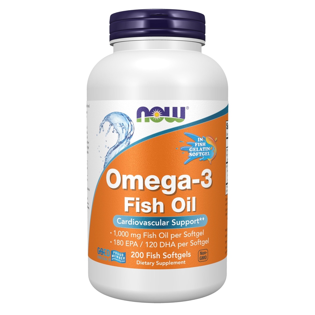 Sekarang Makanan Suplemen, Omega-3 180 EPA / 120 DHA, Molekularly Disstilled, Dukungan Kardiovaskular *, 200- Fish Gelatin Softgels, Paket mungkin bervariasi
