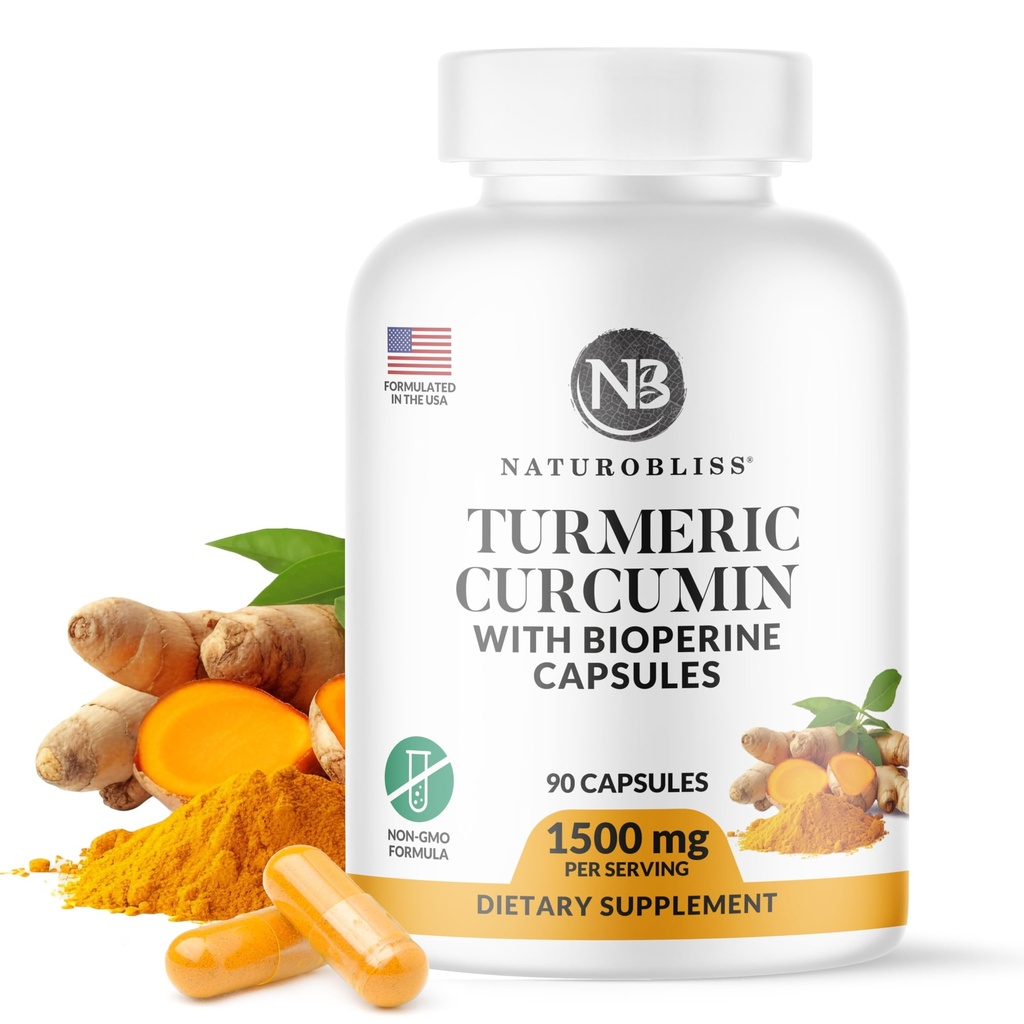 NaturoBliss Turmeric Curcumin dengan BioPerine 1500mg - Non GMO - Gluten Free - 90 Kapsul