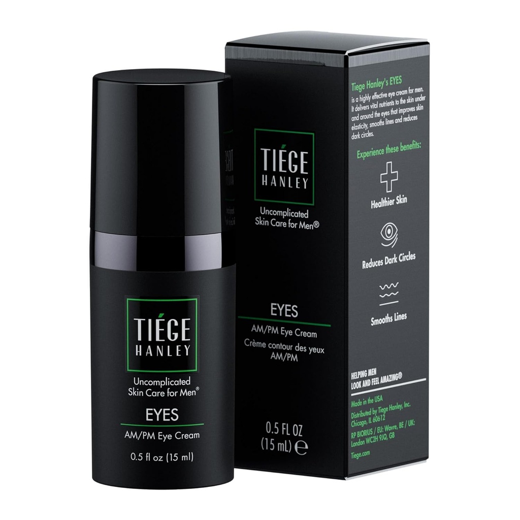 Tiege Hanley Eye Cream for Men 124; Reduces Dark Circles, Bags under Eyes, Puffiness & Crow 's Feet - Anti- Aging Under Eye Treatment, 0.5 oz