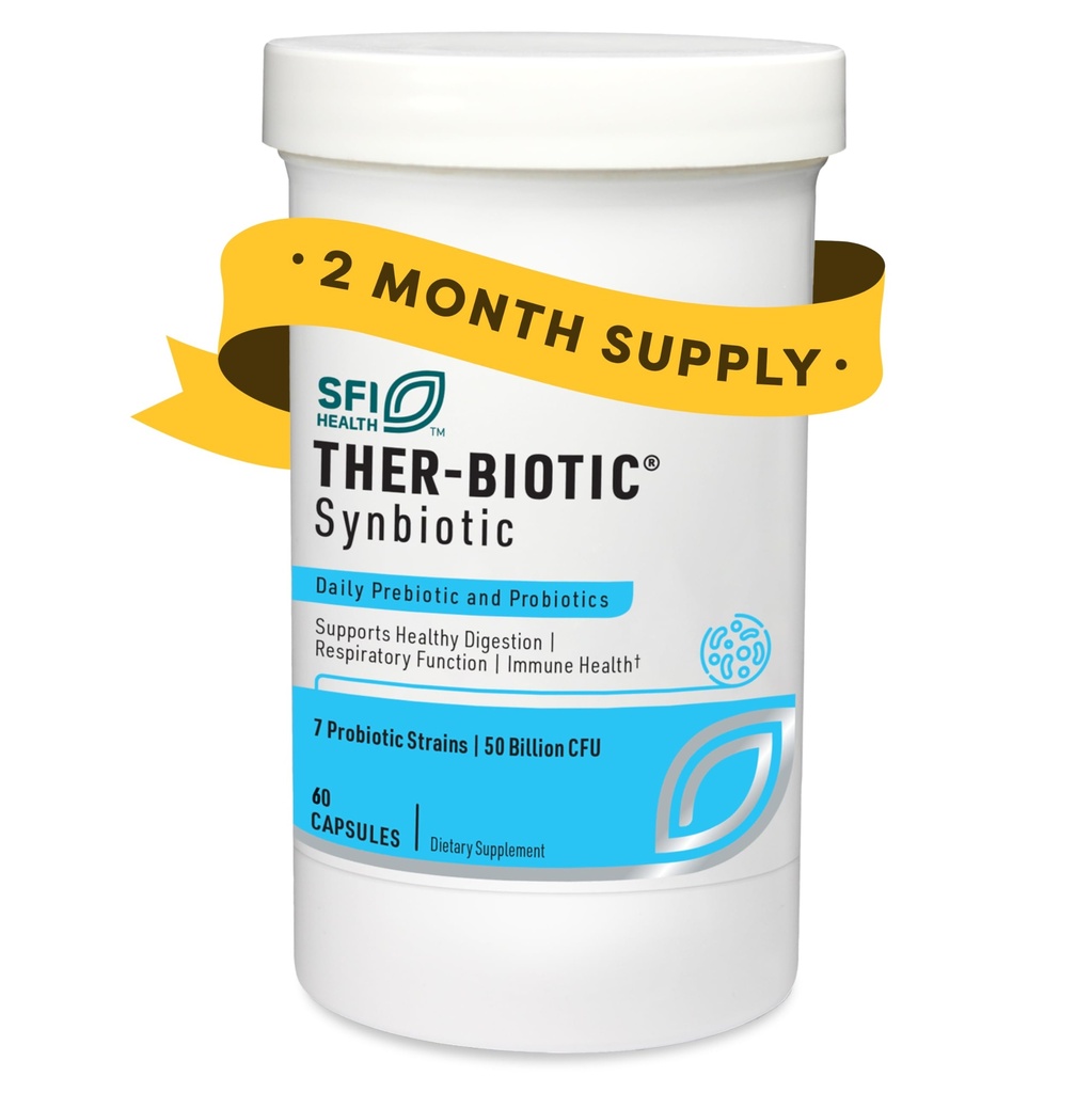 SFI Health Klaire Labs Ther- Biotic Synbiotic Pregities & Progres for Women & Men - Daily Probiotic with Low FODMAP Prebiotic - Gut, Imune, Respiratory & Digetives Health Support (60 Capsules)