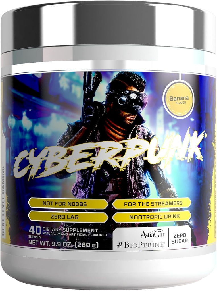 CYBERBERPUNK Bup Gading Support 124; Energy & Focus Nootropic Drink 12.4; Adaptogen Formula + Vitamin & Minemins 124; Natural Ingreations 124; 40 Servings (Pisang)