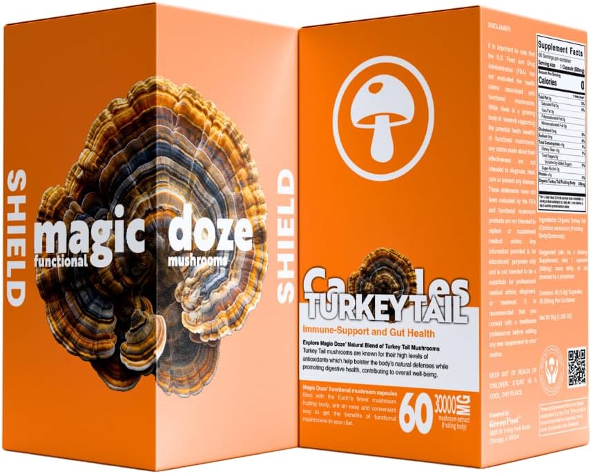 Magic Doze ™ Turkey Tail Mushroom Capsules - 60 Capsules for Immune Dukung & Kesehatan Digetical