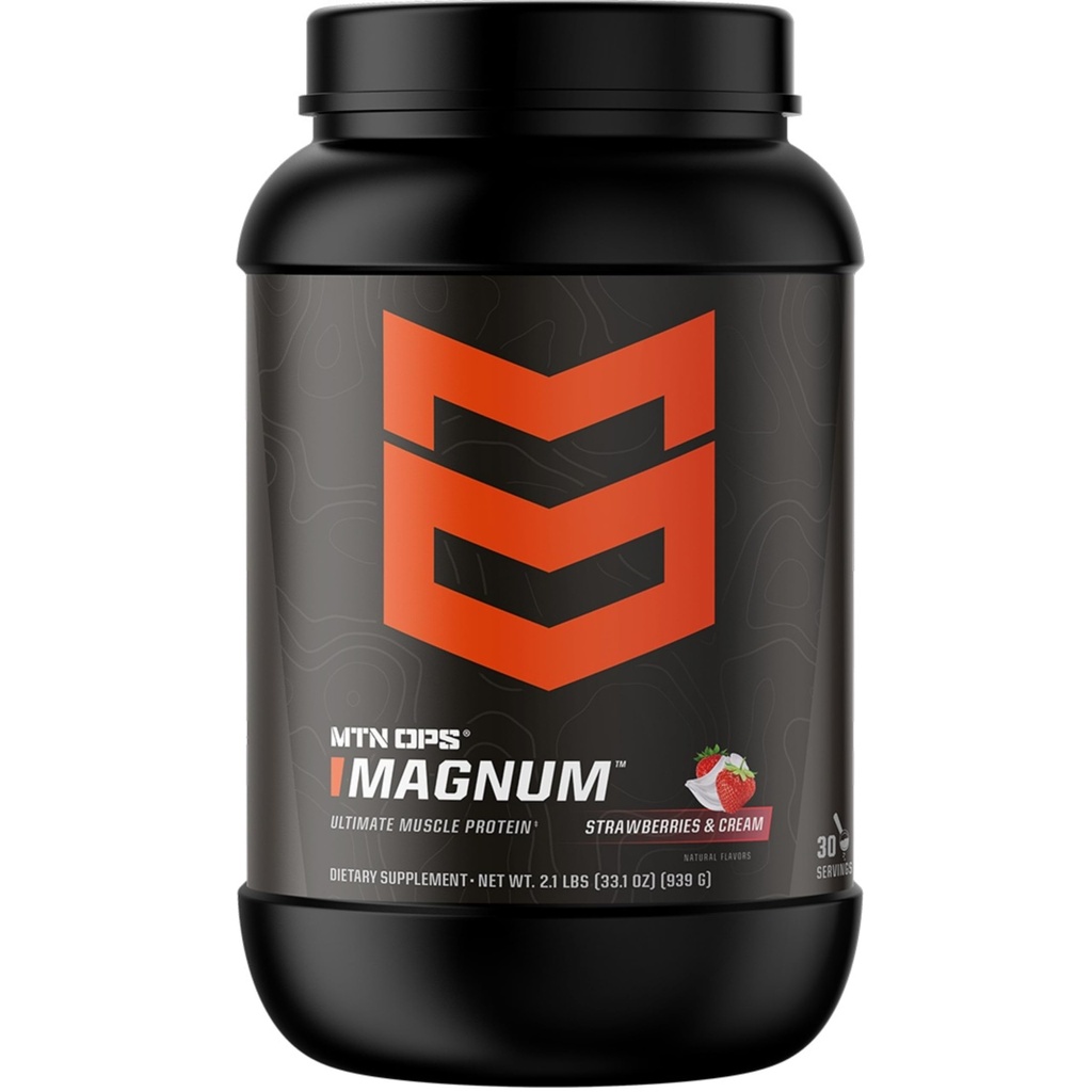 MTN OPS Magnum Strawberry Protein Powder, 23g dari Whey Isolat Protein dan Milk Protein dengan BCAAs, Zero Sugar & Gluten Bebas, Strawberry & Cream, 30- Serving Tub