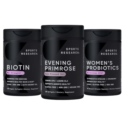 Penelitian Olahraga Malam Primrose Suplemen dari Minyak Menekan Dingin, Vegan Biotin 100,000mcg dengan Coconut Oil & Women Progories dengan Pregren, 65 Milyar CFU