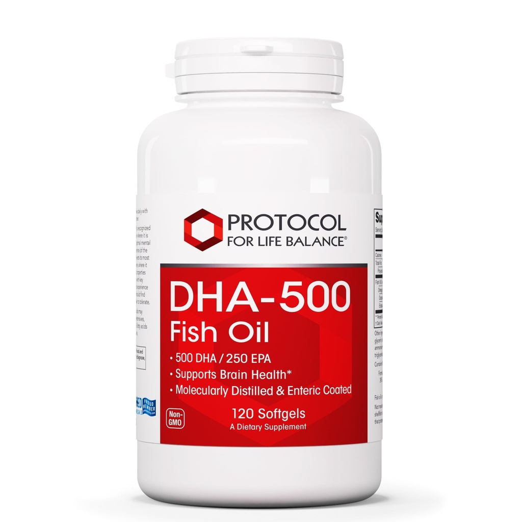 PROTOCOL UNTUK KEHIDUPAN DHA- 500 - DHA 500mg & EPA 250mg - Fish Oil Suplemen - Kesehatan Otak & Dukung - Pembuangan Non-GMO & Halal - 120 Softgels
