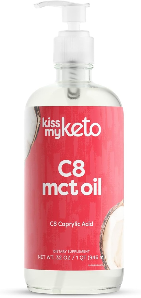 Kiss My Kemo MCT Oil C8 - 32 oz Pure C8 MCT Oil Keto Fuel - Bottle with Pompa - High Octane Caprylic Acid - Keto Pure MCT CoconutOil Fuel - Koquid MTOil Pure