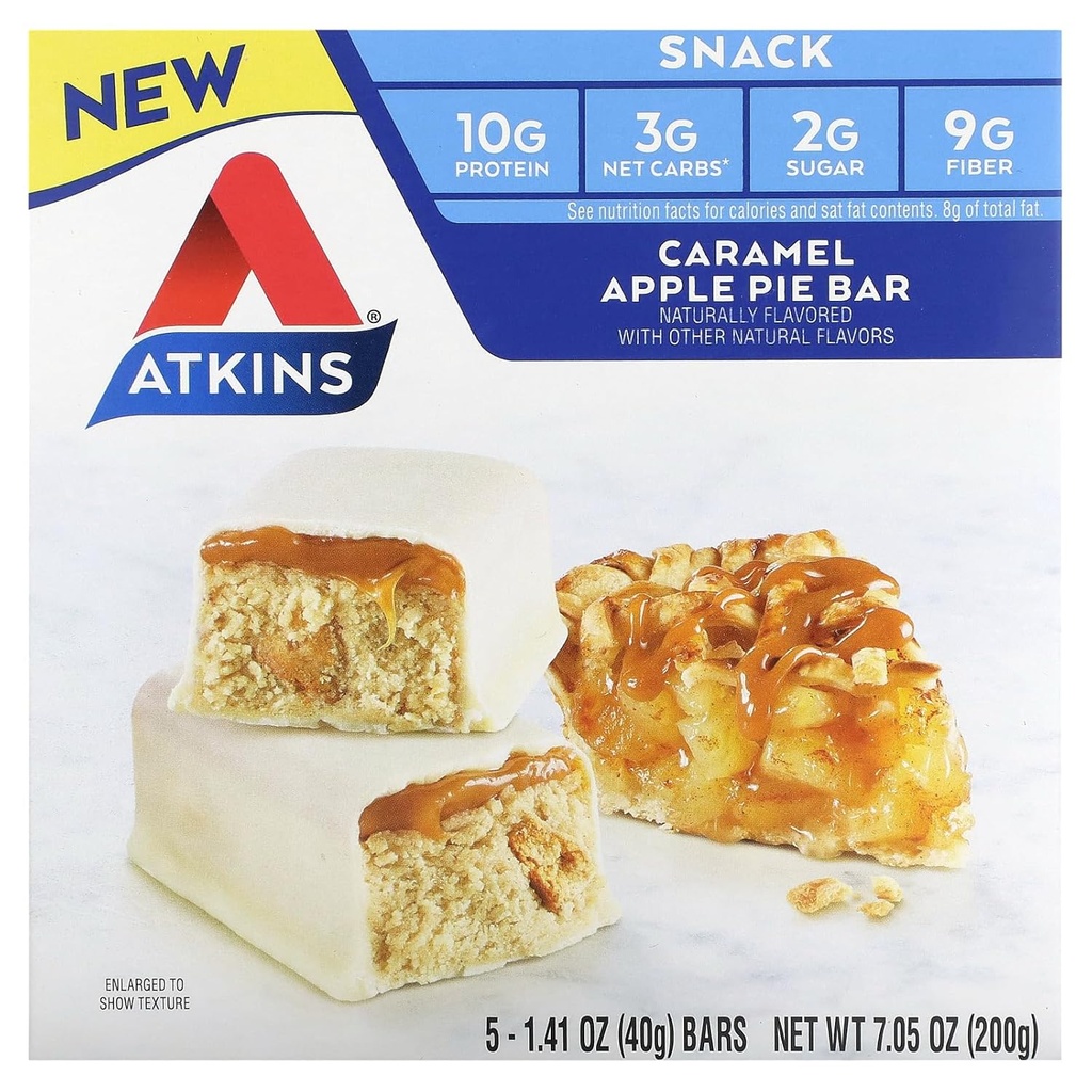 Atkins Snack, Caramel Apple Pie Bar, 5 Bar, 1.41 oz (40 g) Masing-masing