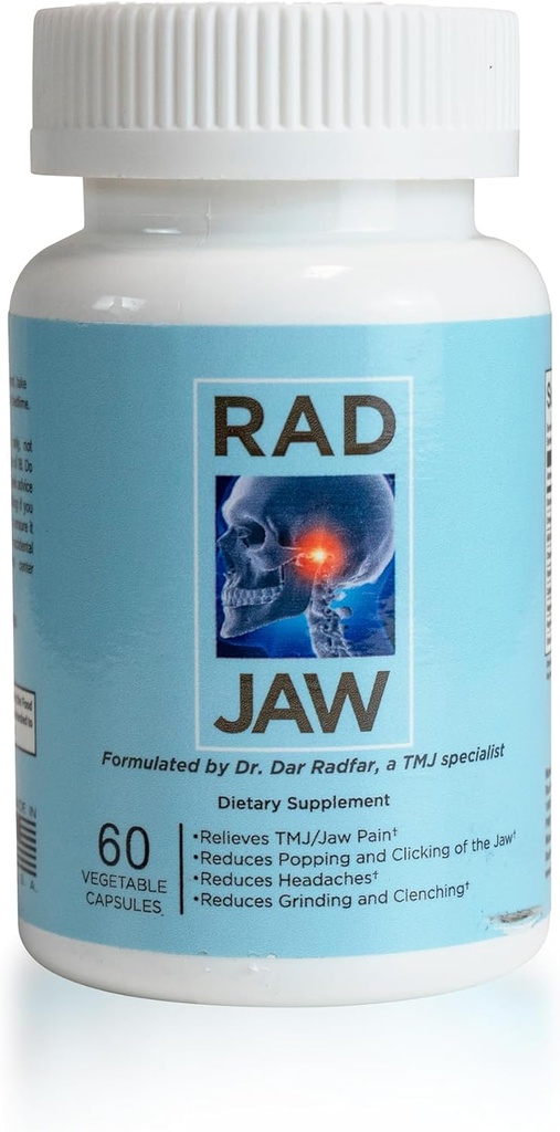 RAD JAW - Tambahan TMJ untuk Perempuan & Pria, Nutrient- Relief TMJ berbasis, Dukungan Ketidaknyamanan Jaw, Target Pain, Popping, Mengklik, Grinding, Jagching (Bruxisme) & Lainnya Gejala, 60 Vegetable Capsules