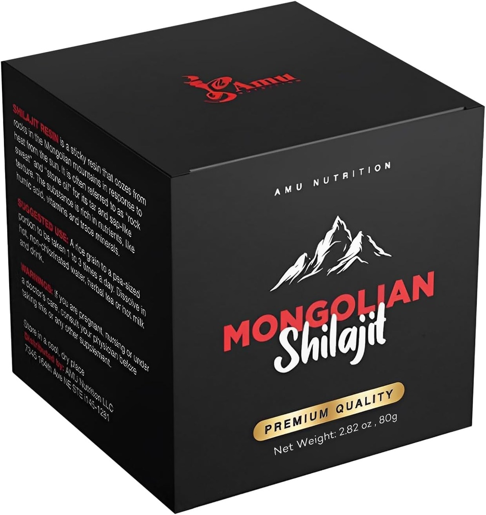 AMU NUTRITISI Shilajit Pure Himalaya Organik - Dibantu dari Mongolia - Shilajit untuk Pria - Sumber Alam dari Fulvic Acid Trace Minerals- 80GR