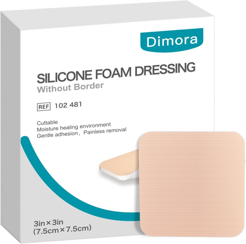 Dimora Silicone Foam Dressing Tanpa Batas 10 Packa- 3 "x 3" Sangat Absorbend Adhesive Banding untuk Weunds, Cuttable Pads for Weund Care and Dressings
