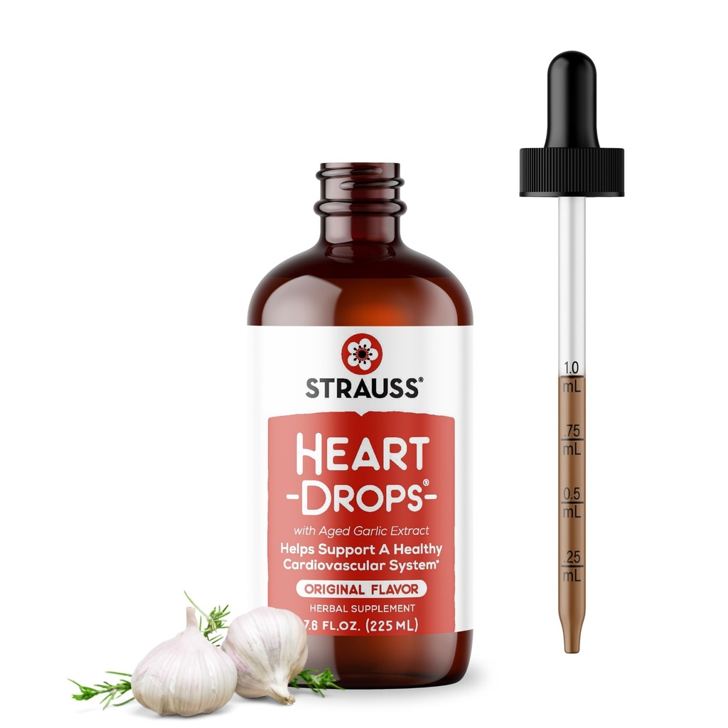 Strauss Heart Drops - Natural Mistletoe & Aged Garlic Extract Heart Health Supplement - Helping Keep Healthy Cardiovascular System - Vegan & Nun-GMO - 225 ml Bottle