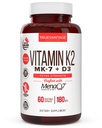 Suplemen Vitamin K2 D3 5000 IU D3 dan 180 mcg Vitamin K2 MK7 Suplemen untuk Heallean Bones, Hati sehat & Cardiovaskular Kesehatan - 60 Mudah untuk Swallow Vegetable caps dari MenaQ7 K2 MK7