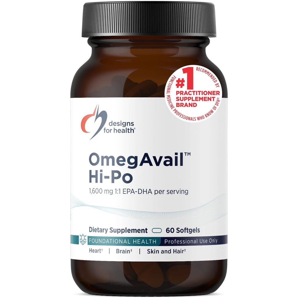 Design untuk Kesehatan Omegavail Hi- Po - TG (Triglyceride) Omega-3 Tambahan Minyak Ikan, 1600mg EPA / DHA per Serving dengan Lemon + Vitamin E untuk meminimalkan Rasa Ikan (60 Softgels)