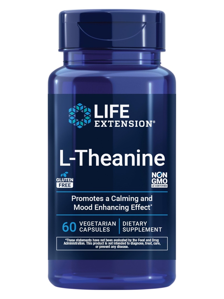 Ekstensi Hidup L- Theanine, Amino Acid teanine, Tenang, Relaxation, Mood, Gluten- Free, Non-GMO, Vegetarian, 200 mg, 60 Capsules