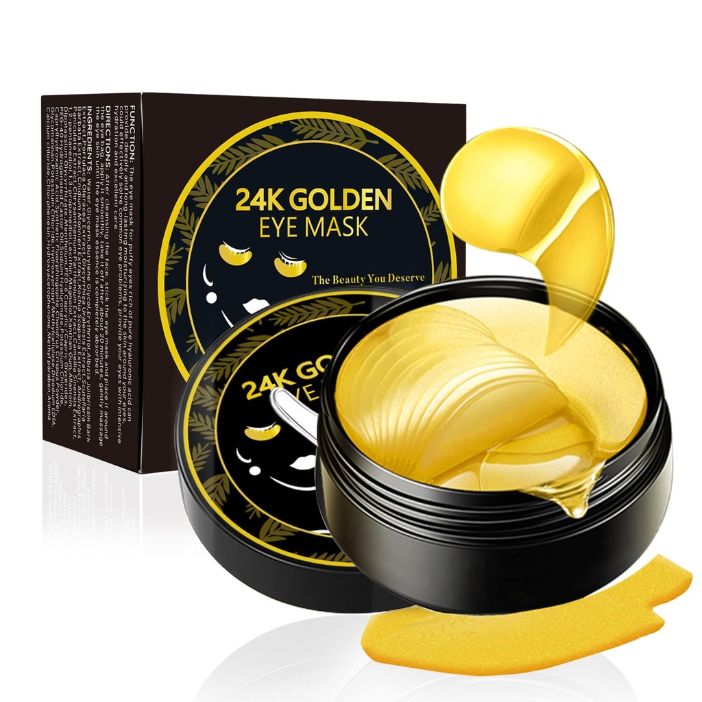 Under Eye Patches, 24K Gold Eye Mask, 60PCS Under Eye Mask, Collagen Gel Pads Patch Treatment for Lightly Wrinkles Puffy Eyes Dark Circles Anti- Aging Moisturizing, Fine Lines Eye Bags Women