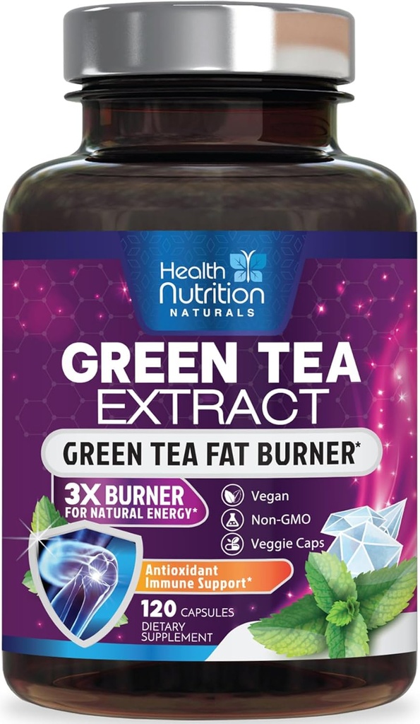 Green Tea Extract Pills - 98% Standardisasi EGG 1300mg 3X Kekuatan untuk Energi Alam - Mendukung Hati & Antioksidant Kesehatan Herbal & Imune Dukungan Polyphenols & Catechin - 120 Capsules
