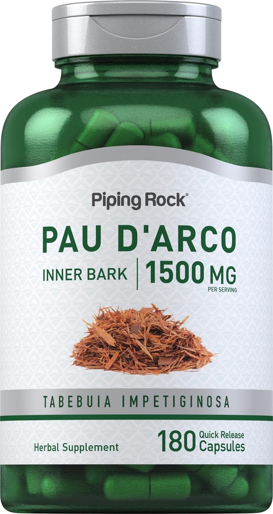 Piping Rock PAU D 'Arco Capsules 124; 1500 mg 124; 180 Pil 14; Inner Bark 124; Herb Extract Supplement = 124; Non-GMO, Gluten Free