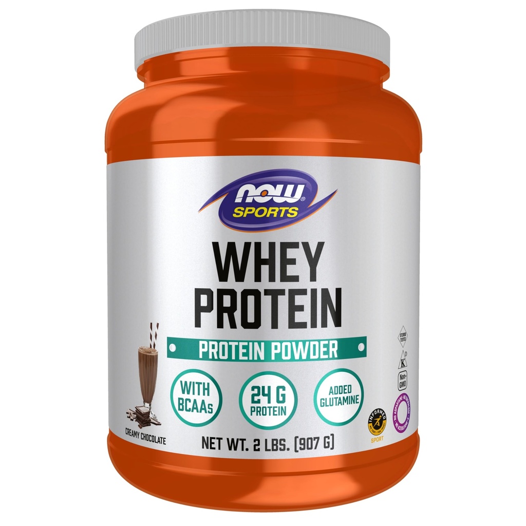 NOW Foods Sports Nutition, Whey Protein, 24 G With BCAAs, Creamy Chocolate Powder, 2- Pound