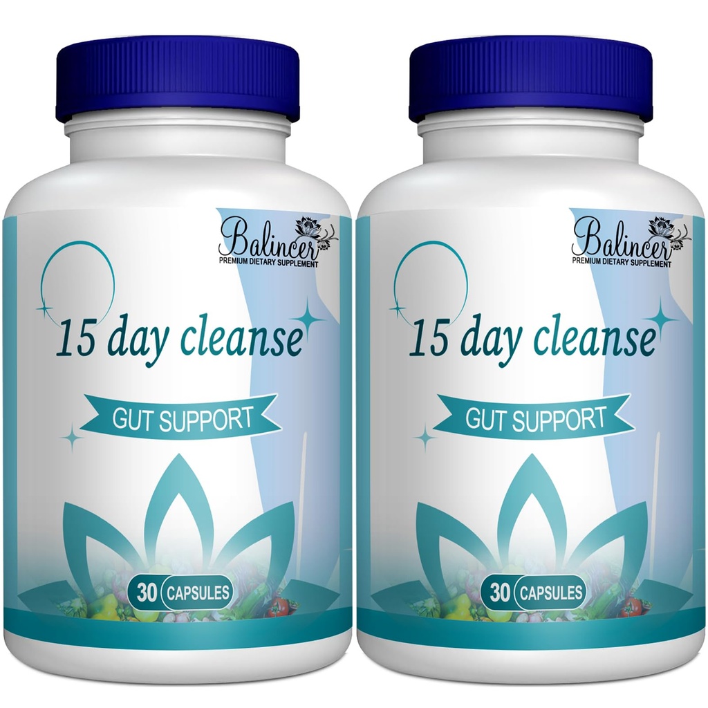 15 Hari Cleanse, Gut dan Collon Dukungan, Tanggal 15 Lanjutan Detox Gut untuk Perempuan & Men with Senna, Cascara Sagrada & Psyllium Husk, Non-GMO, 30 Capsules