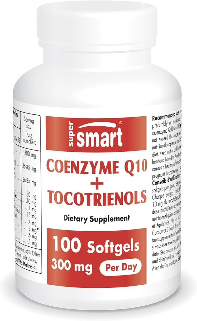 Supersmart - Koenzim Q10 + Tocotrienol 300mg per hari (Patent & Bioavable) - CoQ10 Suplotrienol - Palm Oil Extract 124; Non- GMO & Gluten Free - 100 Softgeels
