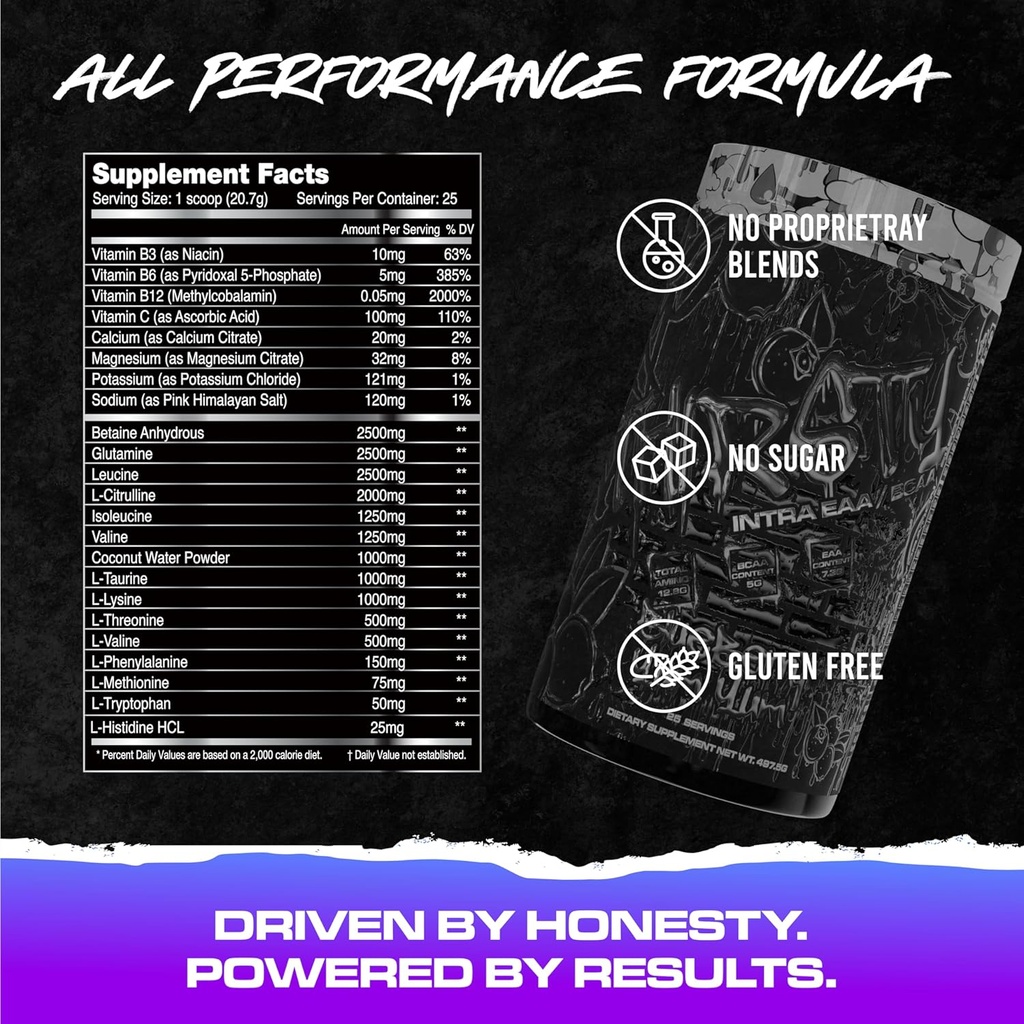 KIRO LABS BCAA Powder 124; Thirsty BCAA & EAA Intra Intra Powder dan Electrolite Hydration Drink; Supports Endurance & Muscle Growth, 12.8g Total Amino 's 124; 25