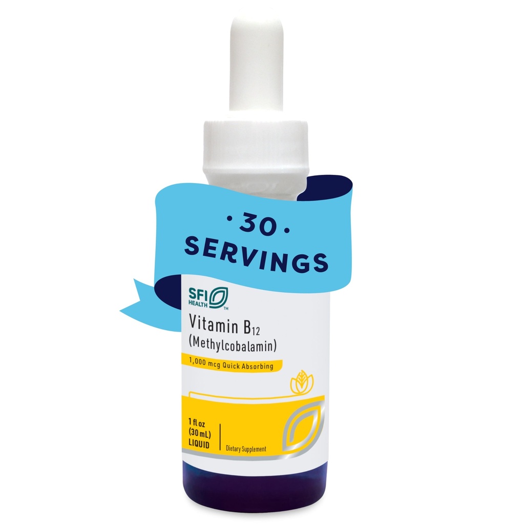 Klaire Labs SFI Health Vitamin B12 Liquid Drops 1mg - Metil B12 Drops, 100mcg Aktif Methylcobamin - Liquid Deliquid Pengiriman Efficulity - Hypopullergenic (30ml / 1)