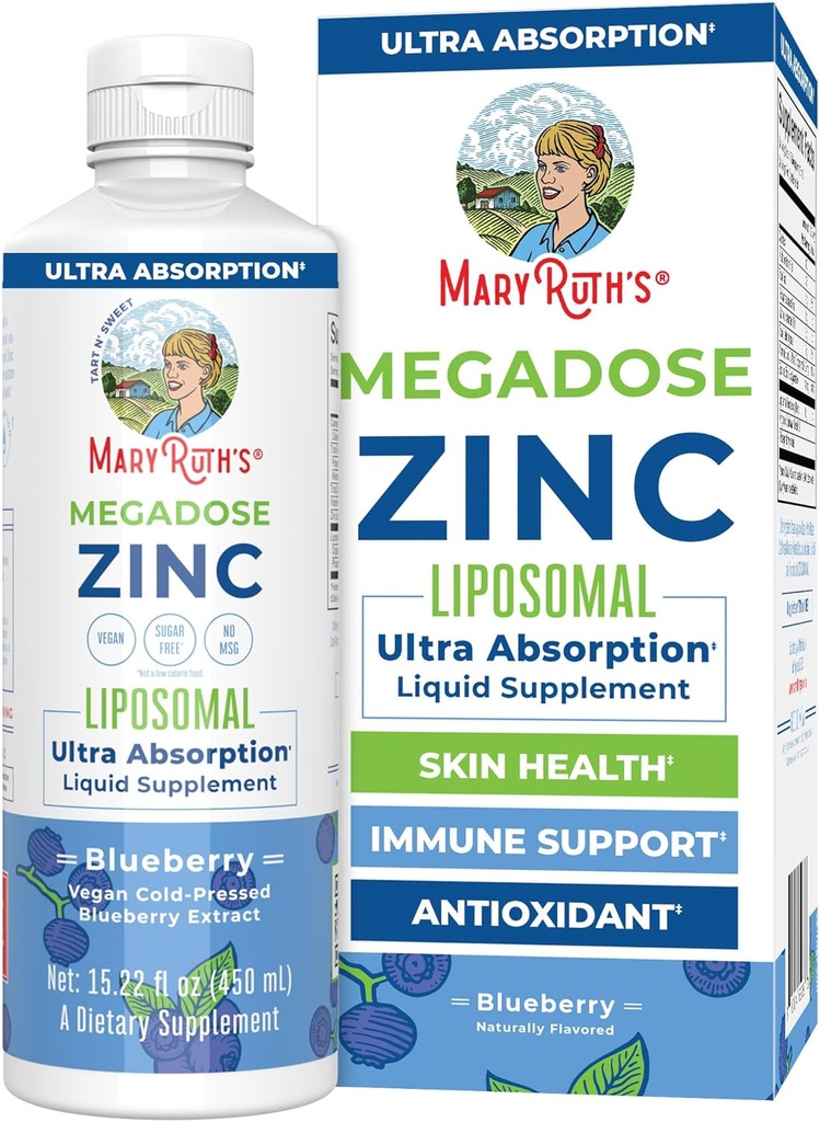 MaryRuth Organics Nuttrationals Supplement 124; Lipomal Limid Zinc Suplement dengan Vitamin E 124; Overall Health and Skin Care 124; Blueberry 124; Vegan, Non-GMO, Gluten Free, No Sugar Added 124; 15.22 Fl Oz