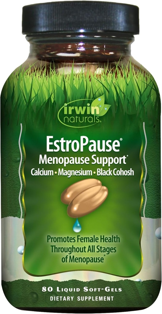 Irwin EstroPause Dukungan Menopause - 80 Liquid Softgels - Promotes Kesehatan Wanita Sepanjang Semua Stages of Menopause dengan Calcium, Magnesium & Black Cohosh