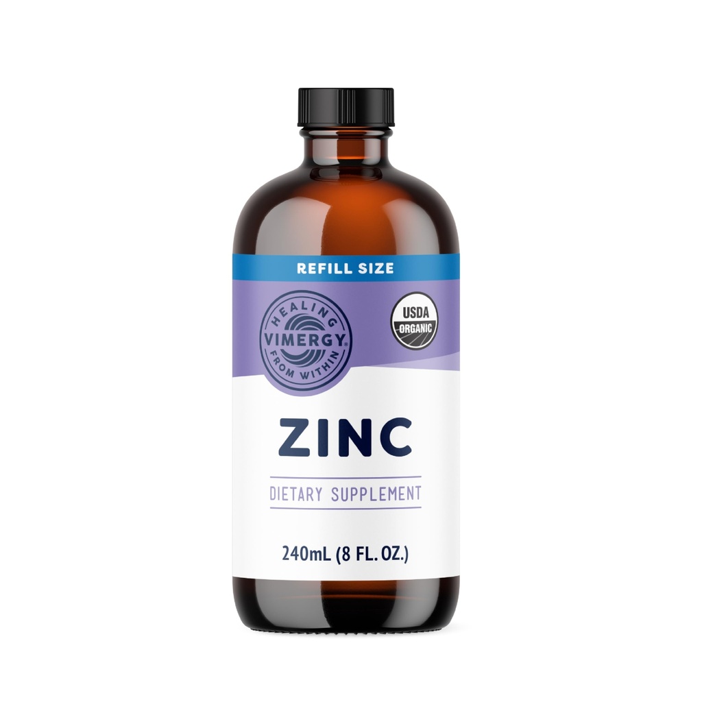 Suplemen Vimergy Organic Zinc untuk Perempuan & Men (7.5mg Liquid Zinc Per Serving) Dukungan Ammune, Promotes Healthy Bones & Skin, USDA Certifikasi Organik, Vegan, Sampai 120 Pelayan (240mL)