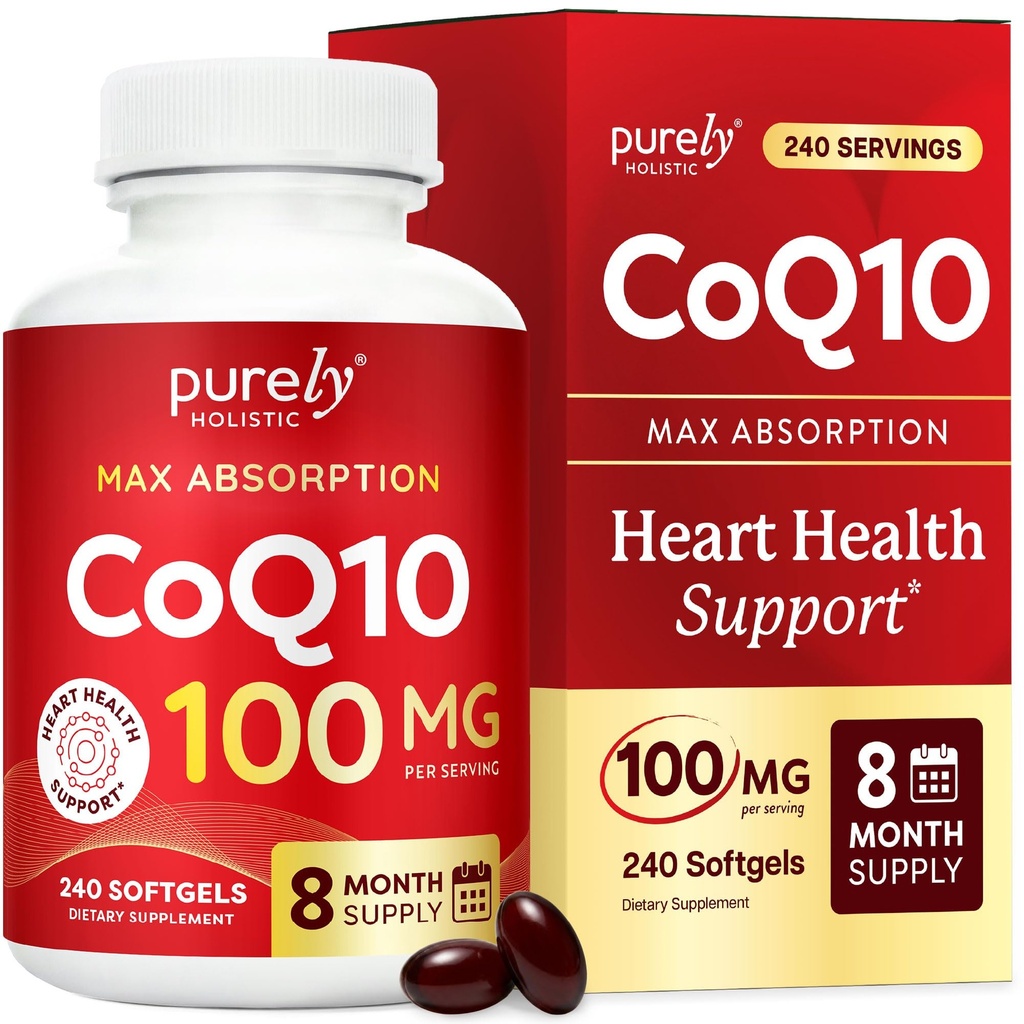 Murni Holistik CoQ10 100mg - 240 SoftGels - 8 Bulan Supply - Ubiquinone Koenzim Q10 Suplemen - dengan Organik Olive Oil - Soy Free Co Q 10 - Dibuat di Amerika Serikat