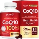Murni Holistik CoQ10 100mg - 240 SoftGels - 8 Bulan Supply - Ubiquinone Koenzim Q10 Suplemen - dengan Organik Olive Oil - Soy Free Co Q 10 - Dibuat di Amerika Serikat