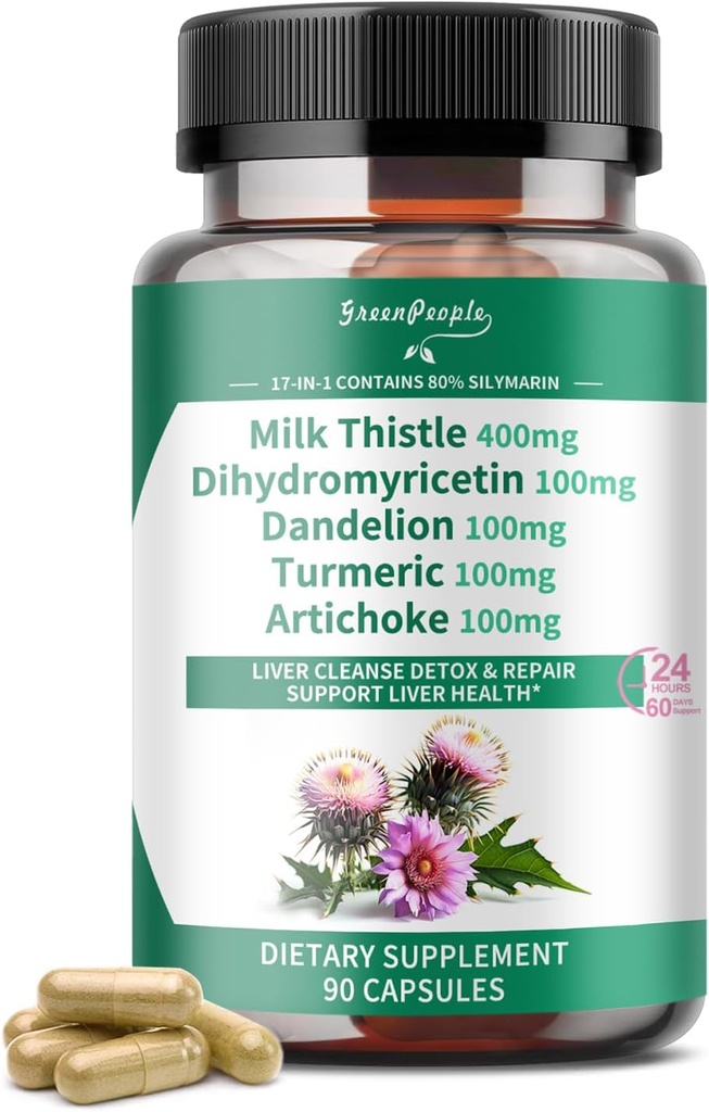 Greenpeople Liver Cleanse Detox & Repair - Kekuatan Milk Thistle 30X Ekstraksi - Standardisasi dan konsentrasi 80% Silymarin w / Vitamin, 95% curcuminoid & 17 + Liver Health Nutrients to Revive & Thrive