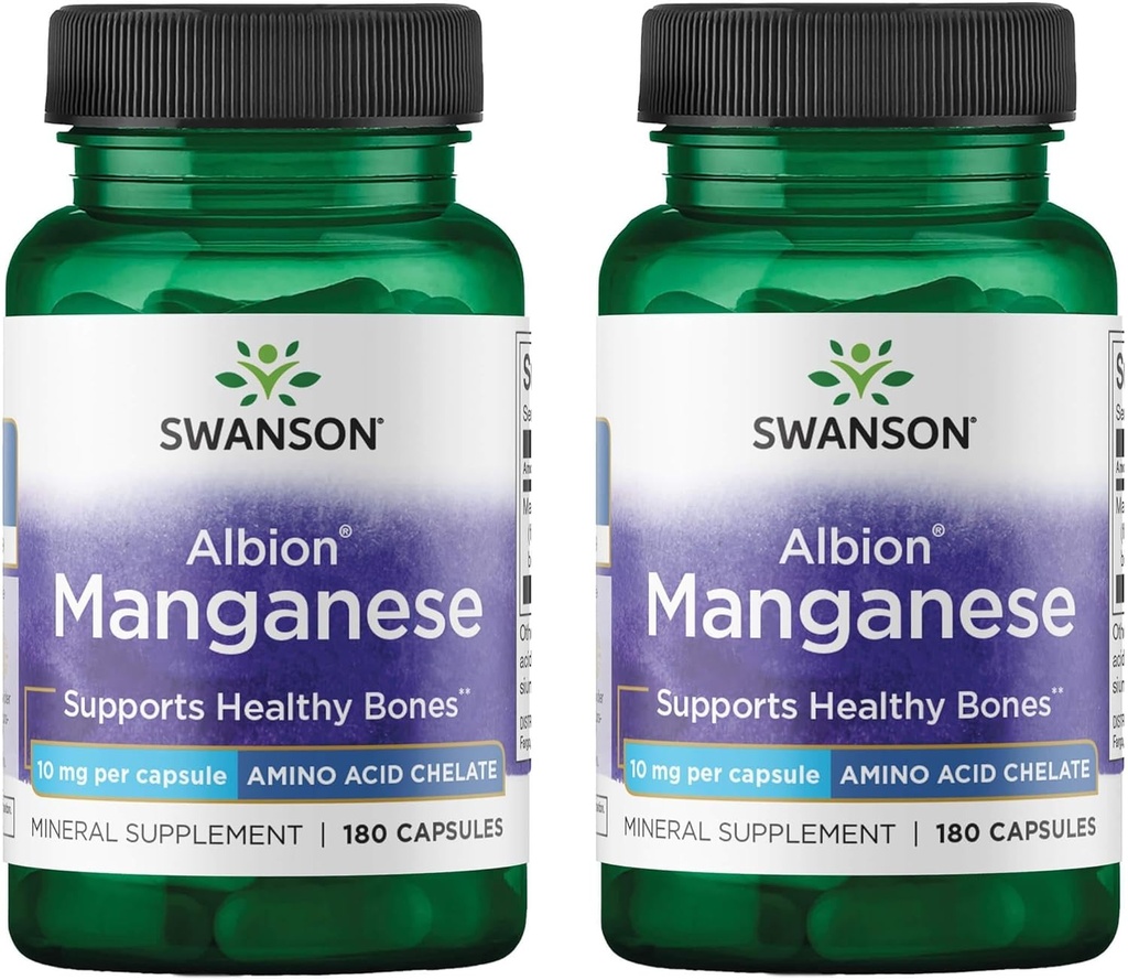 Swanson Albion Chlated Manganese 10 milgrams 180 Capsules (2 Pack)