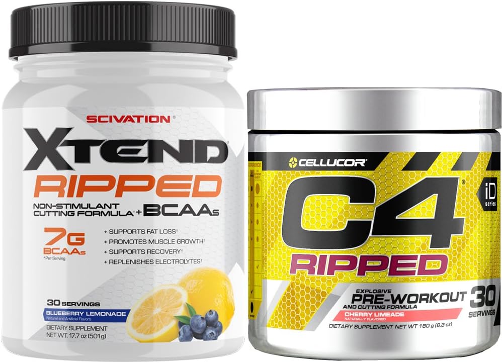 Selucu C4 Ripped Pre Workout Powder + Fat Burner, Cherry Limeade, 30 Servings + Scivation Xtend Ripped BCAA Powder, Blueberry Lemonade, 30 Servis