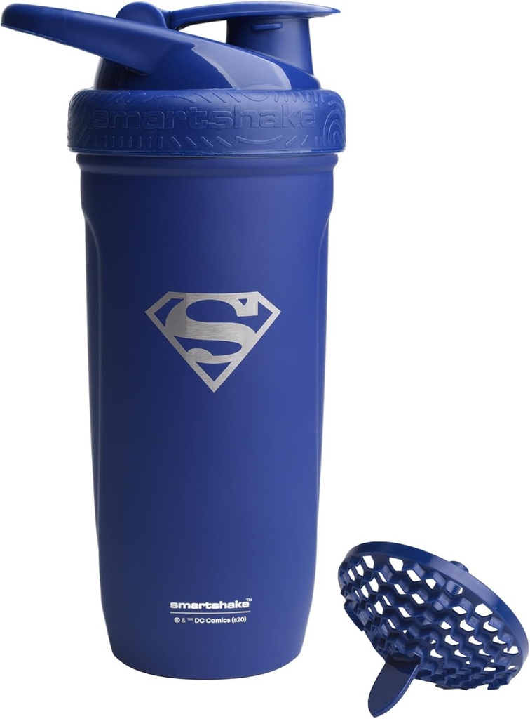 Smartshake DC COMICS Memaksa Protein Baja Stainless Shaker 900 ml 124; 30 oz - Ceakproof Screw on Lid - BPA Free - Unisex