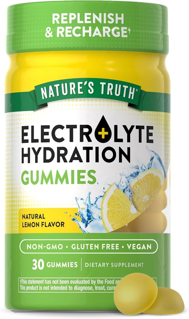 Nature 's Truth Electrolite Gummies for Hydration 124; 30 Count 124; Vegan, Non-GMO & Gluten Free Supplement = 124; Lemon Flavor