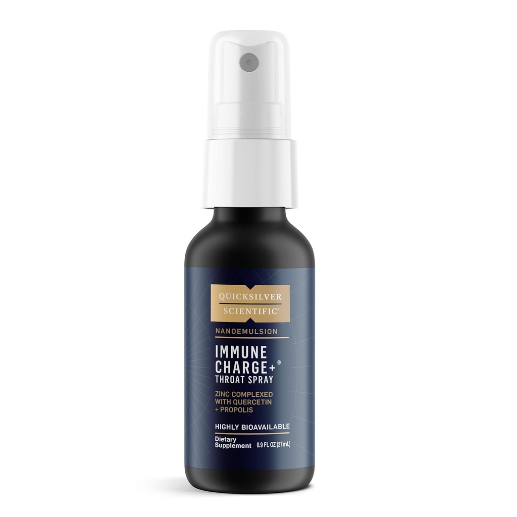 Quicksilver Scientific Immune Charge + Zinc Throat Spray - Imune Dukung Liquid Zinc Suplemen dengan Quercetin - 'Throat Coat' dengan Teknologi Absorpsi Lipomal (0.9 fl oz / 27ml)