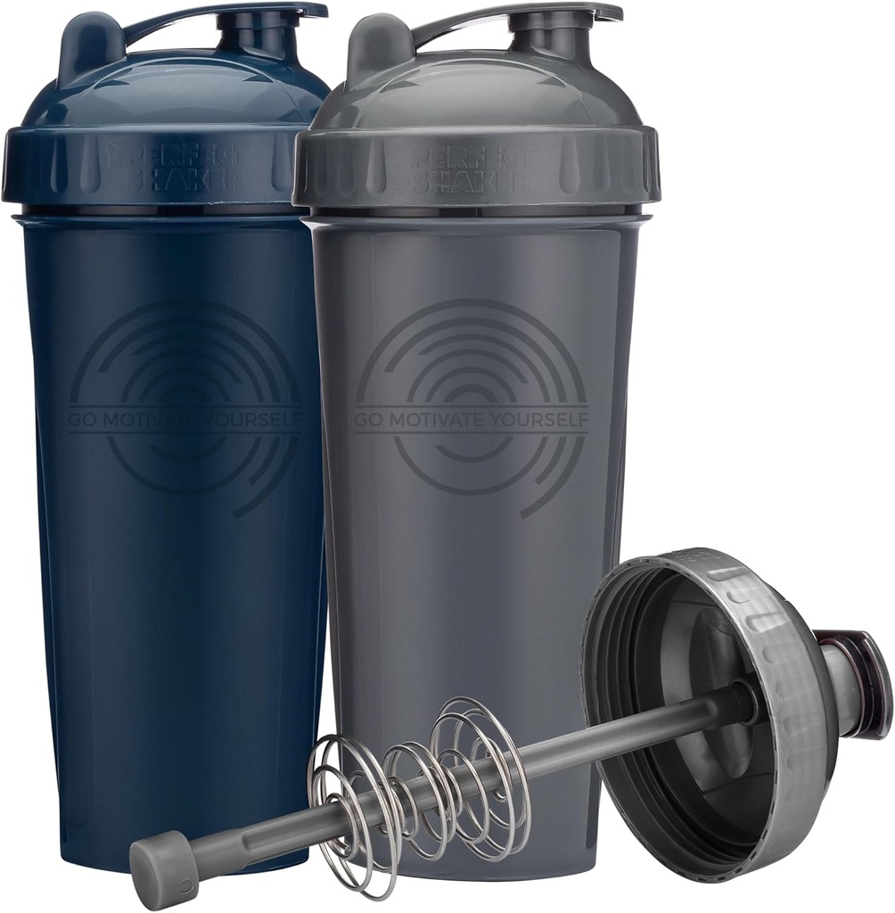 2-8-Ounce Shaker Bottle dengan Action- Rod Mixer 124; Piala Shaker dengan Quotes Motivational 124; Protein Shaker Bottle adalah BPA Free dan Dishwashander Safe 124; Gray & Navy