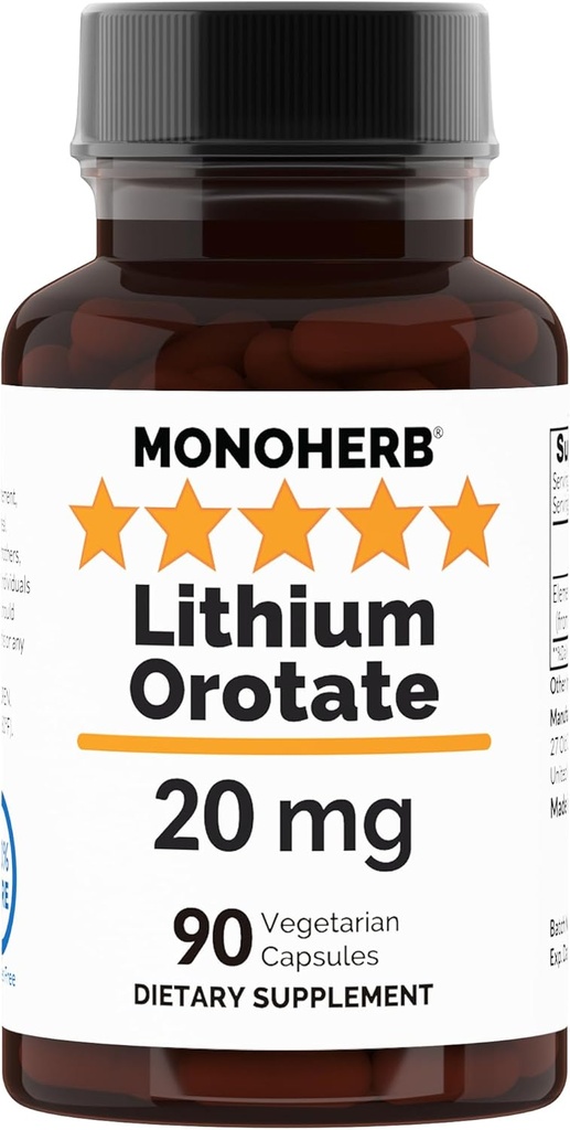 Lithium Orotasi 20 mg Lithium Elemental per Capsule - 90 Vegetarian Capsules