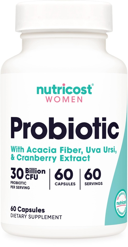 Probiotik Nutricost bagi Perempuan 30 Milyar CFU, 60 Capsules - Kompleks dengan Acacia Fiber, Uva Ursi & Cranberry Extract, Non- GMO & Gluten Bebas