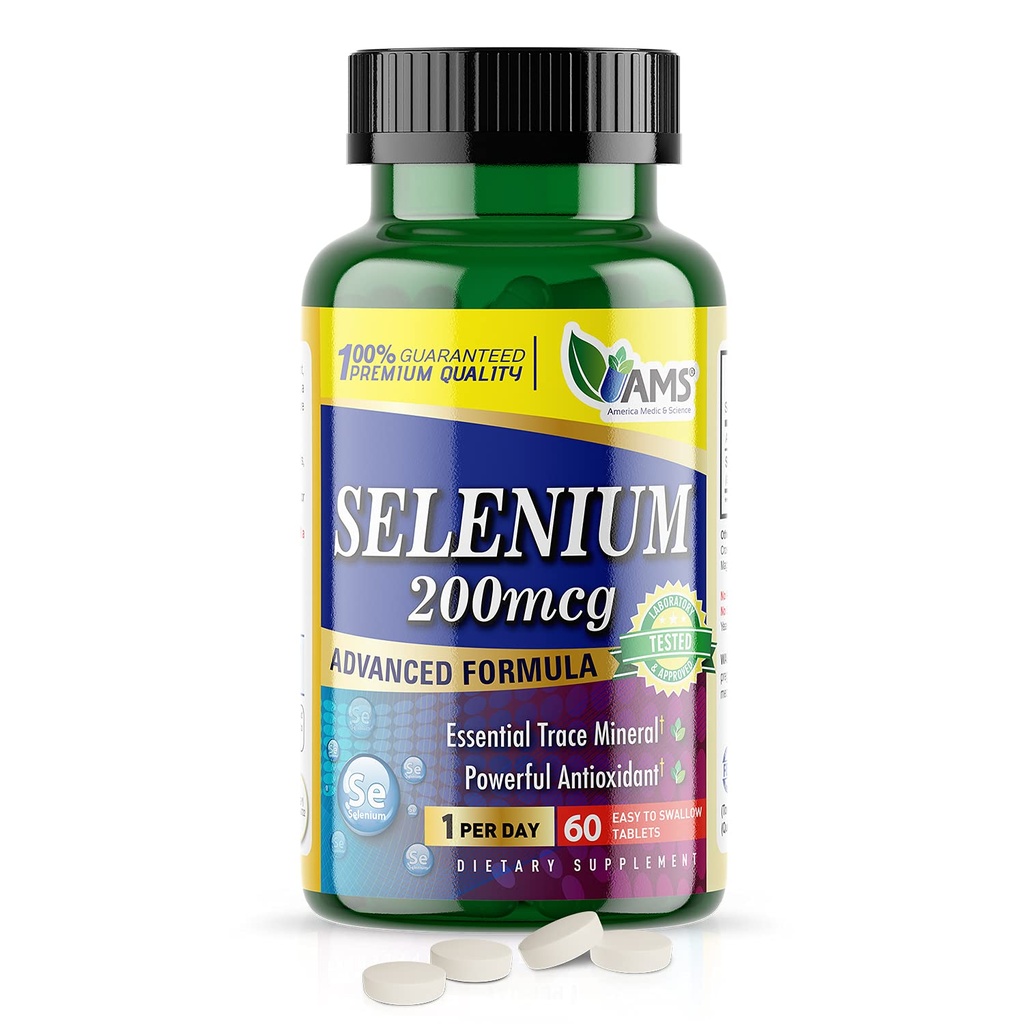 Amerika Medis & Science Selenium 200 mcg (1 Pack of 60 Tablet) Suplemen Dietary Murni untuk Pria dan Perempuan, Escale Mineral dan Antioksidant Kuat Terbaik untuk Dukungan Imune dan Kesehatan Thyroid