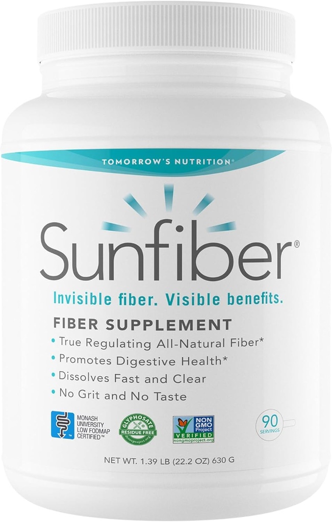 Nutres besok, Sunfiber, Prebiotic Fiber Suplement for Digetical Health, Low FODMAP, Gluten- Free, Unflafeted, 90