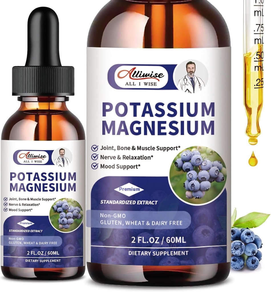 2 Pack Potasium Magnesium Suplement Liquid - Tinggi Absorpsi Ctle Magnesium Complex & Kalium Plus Calsium, Vitamin D3, Zinc for Leg Cramps & Bone & Energy & Imune Dukung - 4 Fl oz