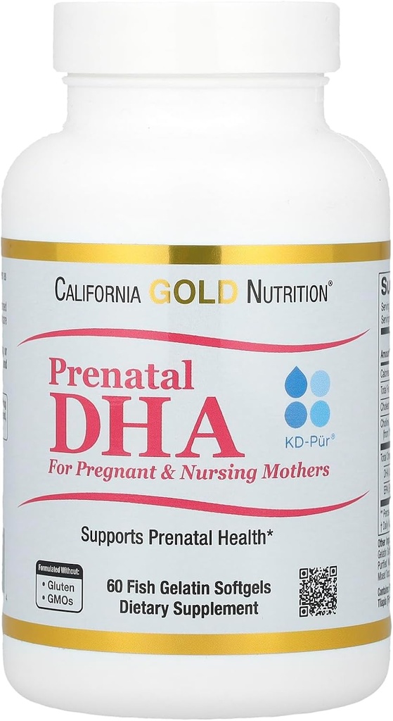 California Gold Nutrition Prenatal DHA, Omega-3 Fatty Acids DHA dan EPA Plus Chooline for Pregnant and Nursing Mothers, 900 mg, 60 Fish Ganatin Softgels (450 mg per Softgel)