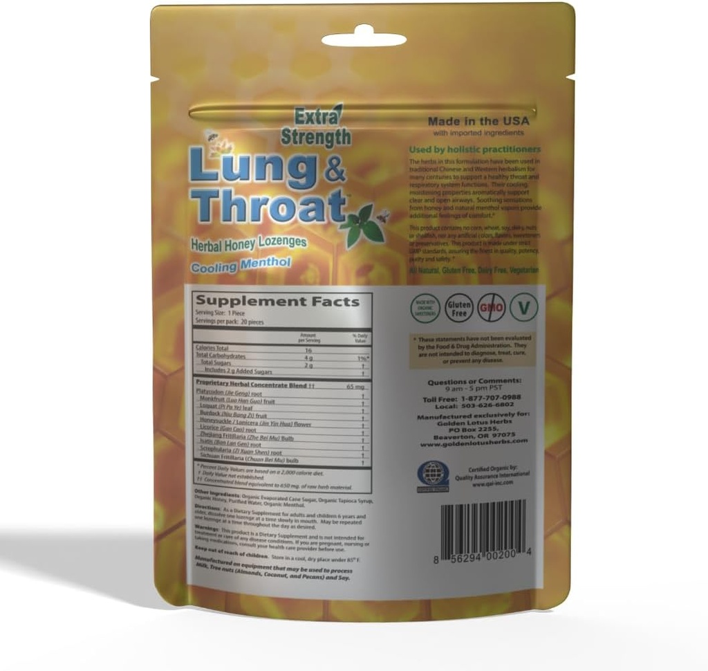 Lung & Throat Herbal Lozenges - QAI Certified Organik 124; Cough Madu Sooting - 6- Pack