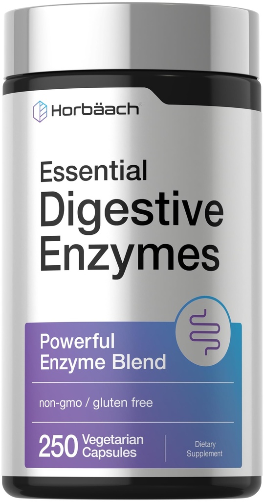 Horbäach Eszense Digetical Enzymes = 250 Capsules = 124; Enzyme Blend Powerful for Men & Women 126; Non-GMO & Gluten Free Suplemen