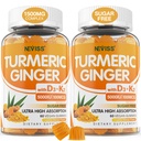 Sugar Free Turmeric Ginger Gummies dengan 5000 IU Vitamin D3 & K2 (MK7), C - Vegan Turmeric Supplement Gummies untuk Dewasa 1500mg dengan Black Pepper, Support Bone, Immune & Digetical Health - 120 Cts